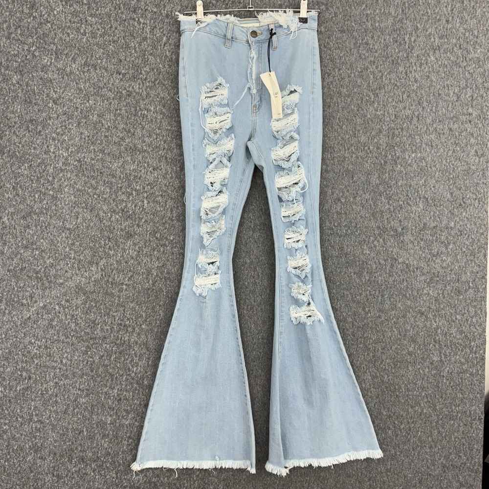 AP Blue Aphrodite Jeans Distressed High Rise Bell Bottom NWT Womens 5/27